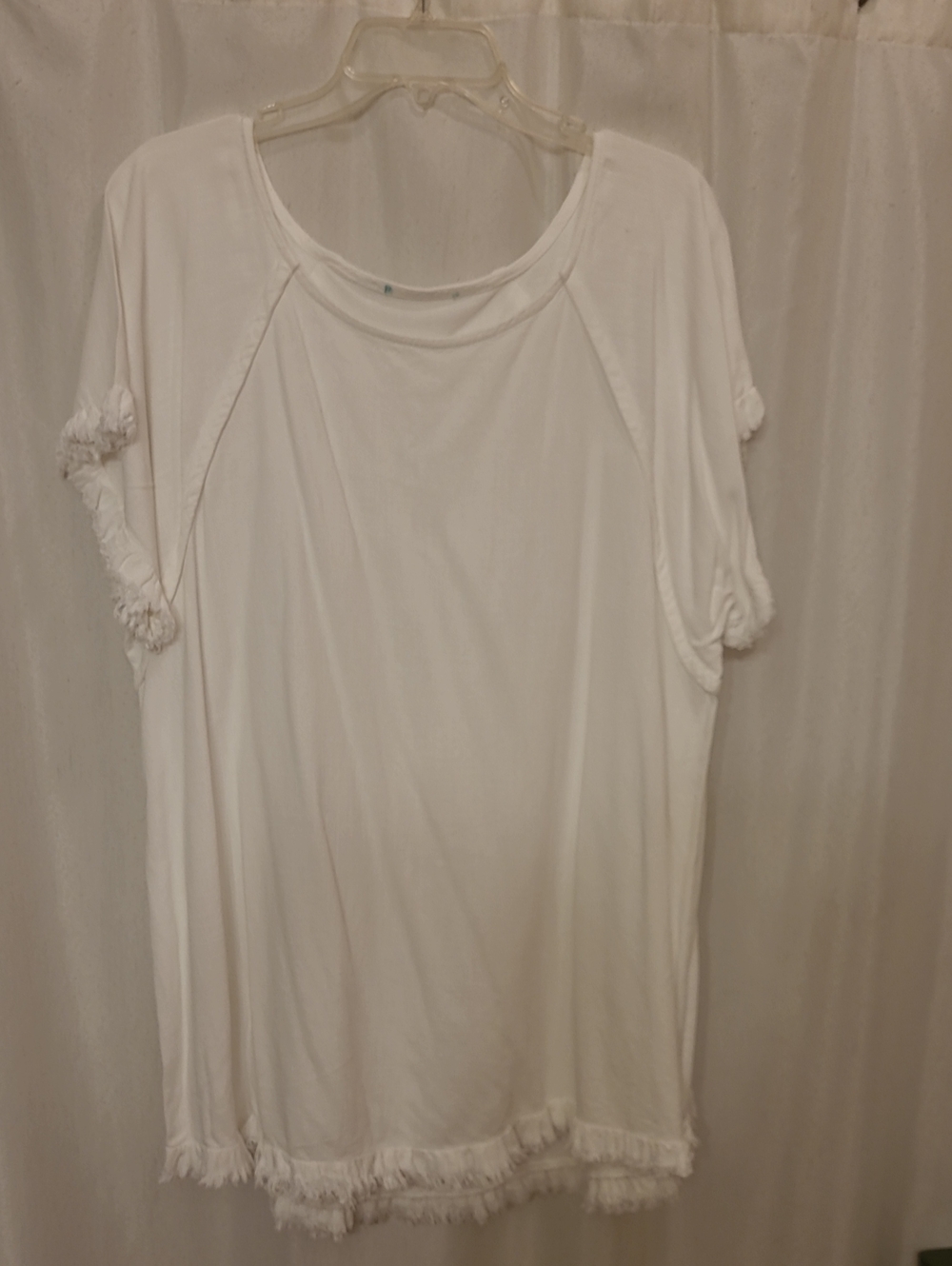 Source Unknown White Fringe Short Sleeve Tunic